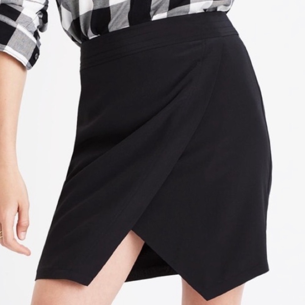MADEWELL | Size L 100% Silk Mini Skirt Crossover Black